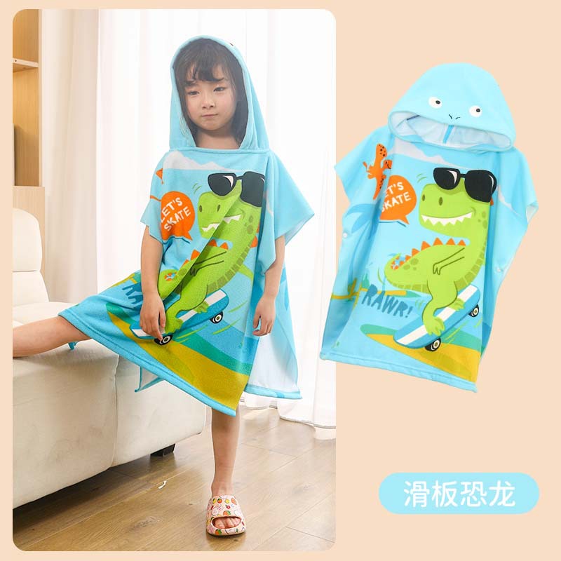 儿童浴巾斗篷浴袍可穿带帽男女小孩套头游泳毛巾洗澡吸水速干中大