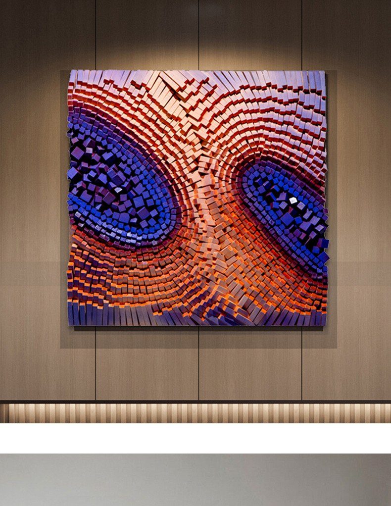 创意手工木块艺术装置画样板房抽象3d立体玄关装饰画设计师实物画