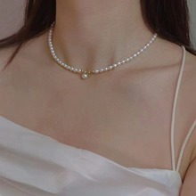 强光米粒粒淡水珍珠5-6mm项链女38cm时尚通勤珍珠配饰锁骨链