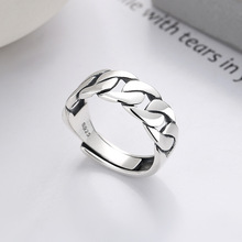 云潮轩S925银时尚简约链条设计潮流个性小众设计中性风开口戒指