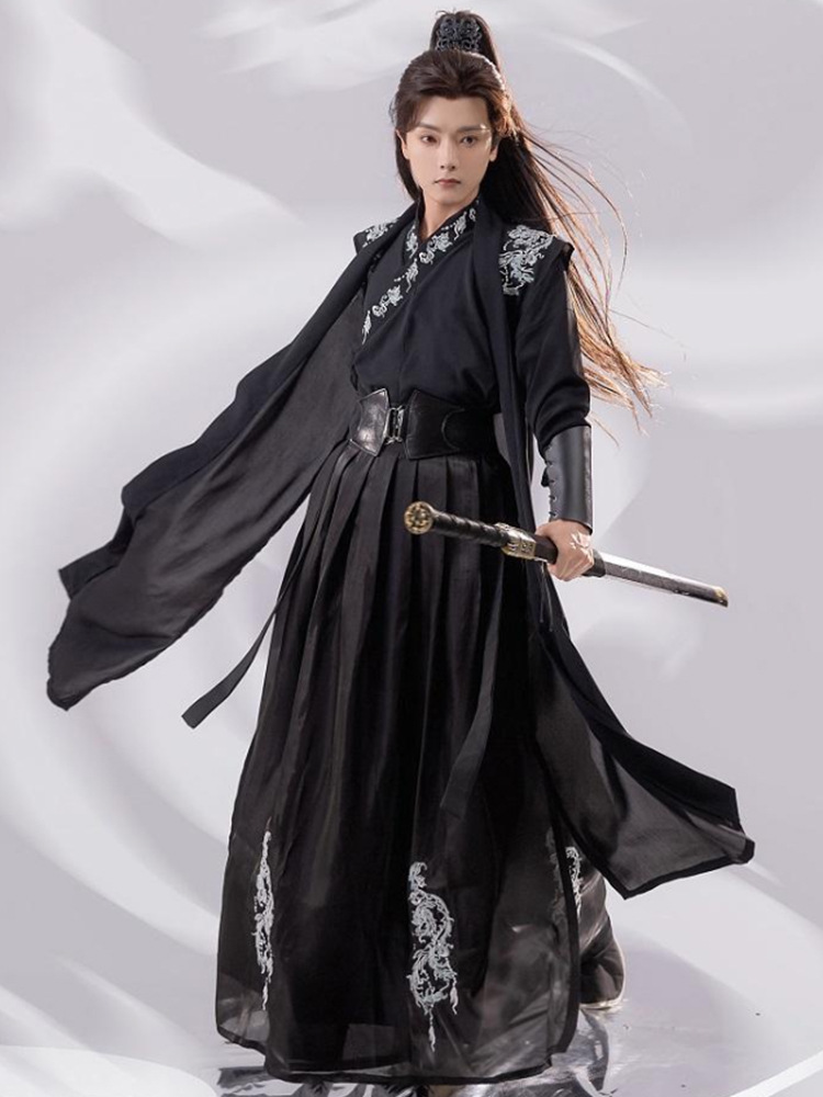 原创春夏季古装男款交领改良武侠侠客汉服绣花