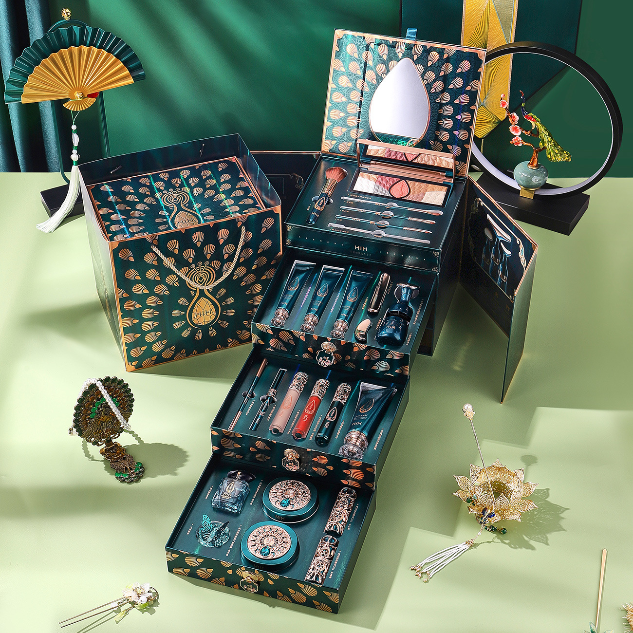 hih凤羽悦妆美妆套盒国潮口红礼盒二十四件套七夕情人节送女友