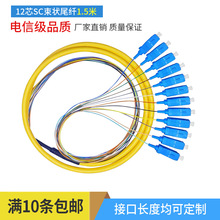 韧性好SC/UPC束状尾纤 12芯1.5米单芯单模光纤 耐弯折PVC光纤跳线