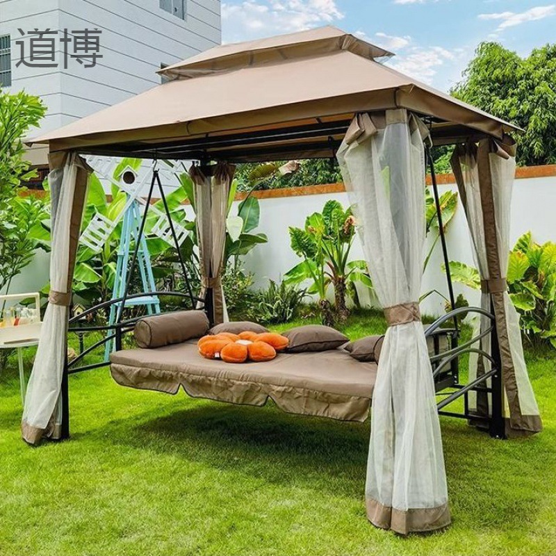 户外秋千休闲欧式庭院罗马躺床室内阳台懒人摇篮铁艺秋千网红吊椅