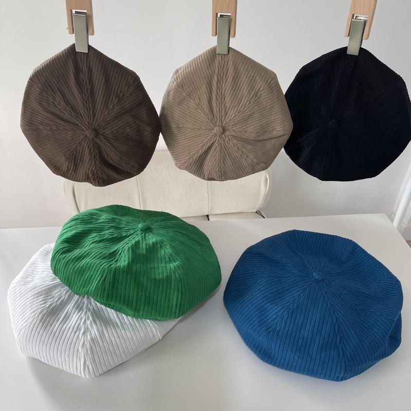 韩版ins绿色贝雷帽女春夏天圆脸适合的纯色画家帽文艺复古南瓜帽