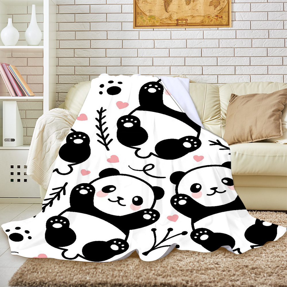 跨境家居动漫卡通小熊猫儿童毯办公室沙发空调盖毯秋冬法兰绒毛毯