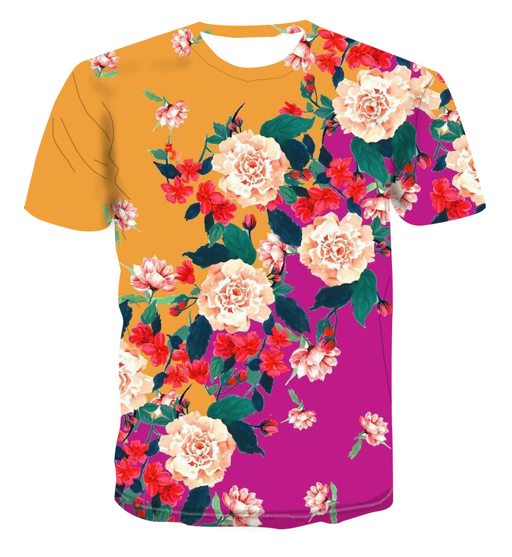 2020新款3d印花t恤个性时尚新款花图案印花系列短袖t恤情侣同款