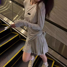 H2460 薄款套装夏季防晒长袖t恤罩衫上衣+百褶半身裙短裙甜美韩系