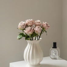 法式陶瓷小花瓶感插花复古美式玫瑰鲜花客厅摆件白色奶油风