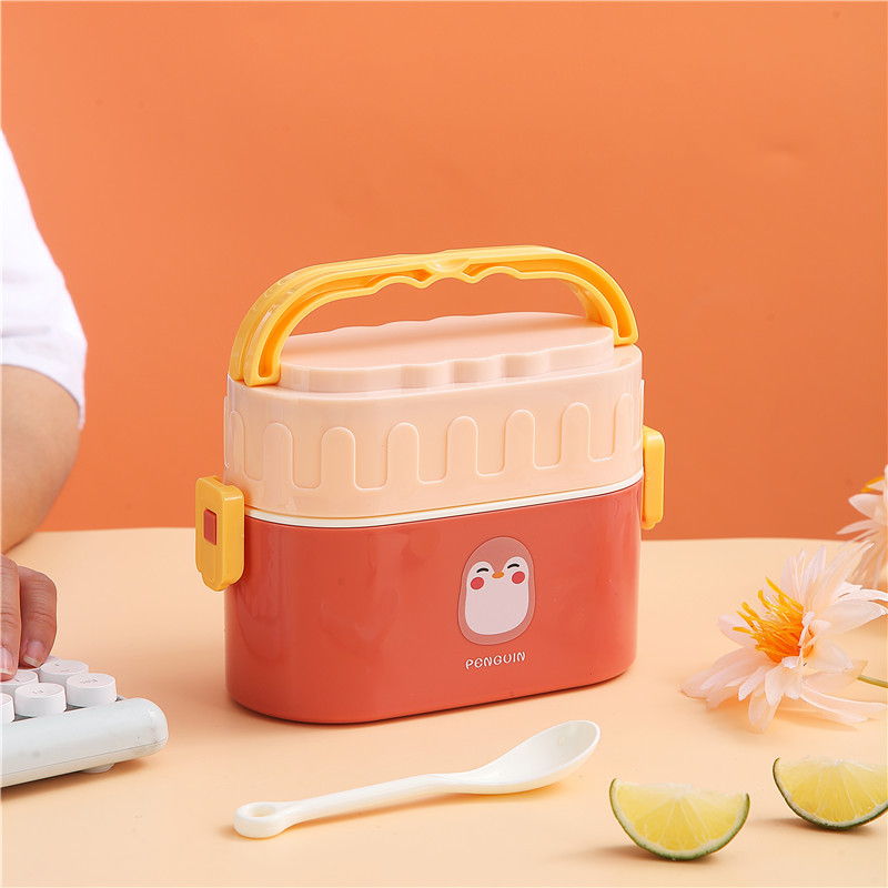 Small Yellow Duck Cute Good-looking Double Layer Lunch Box Sealed Portable Lunch Box Compartment Pp Microwaveable Refrigerated Lunch Box