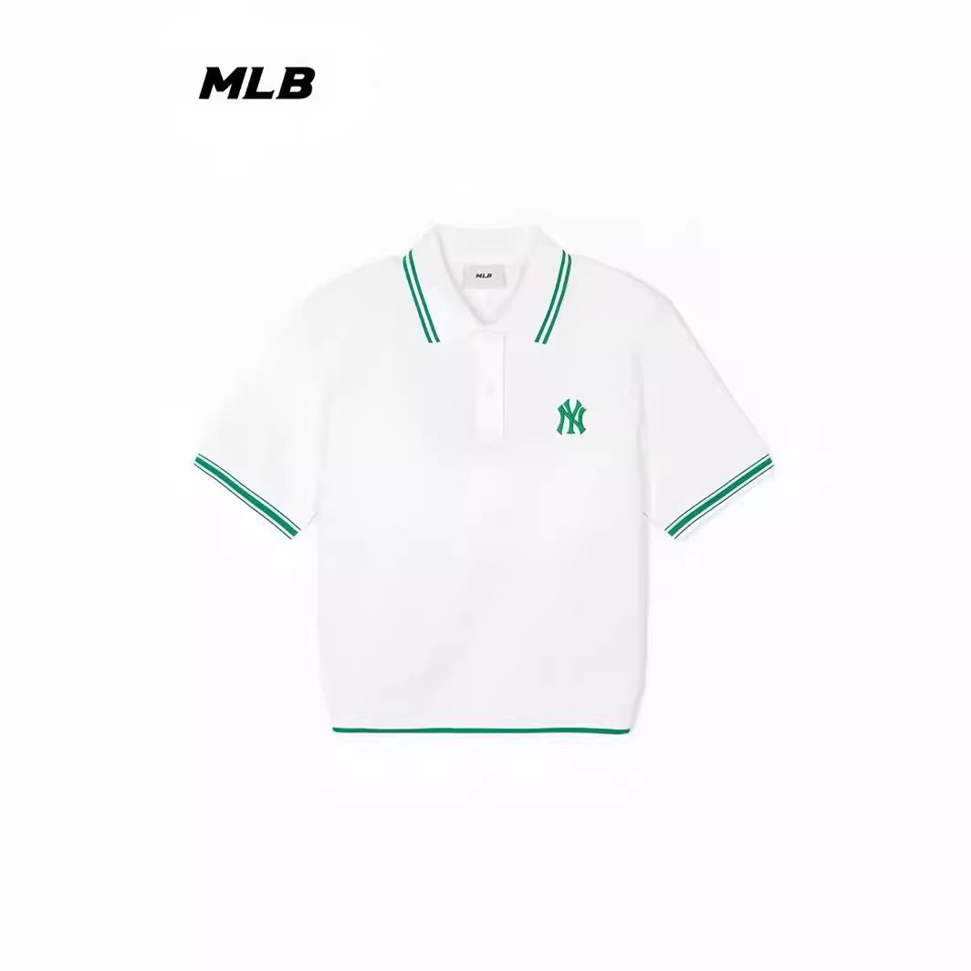 mlb短袖女2024夏季新款ny刺绣学院风休闲撞色polo衫短袖女t恤短款