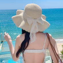 法式草帽女2025夏季透气蕾丝花边防晒帽海边沙滩帽子遮阳帽清新