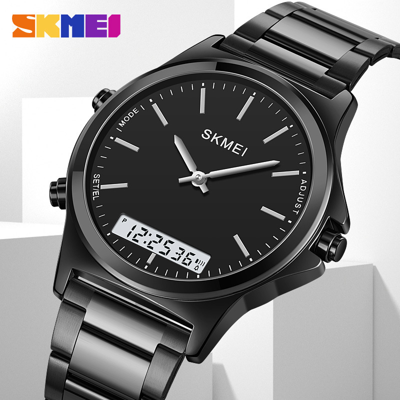 时刻美跨境货源男士双机芯手表多功能防水电子表夜光双显电子手表