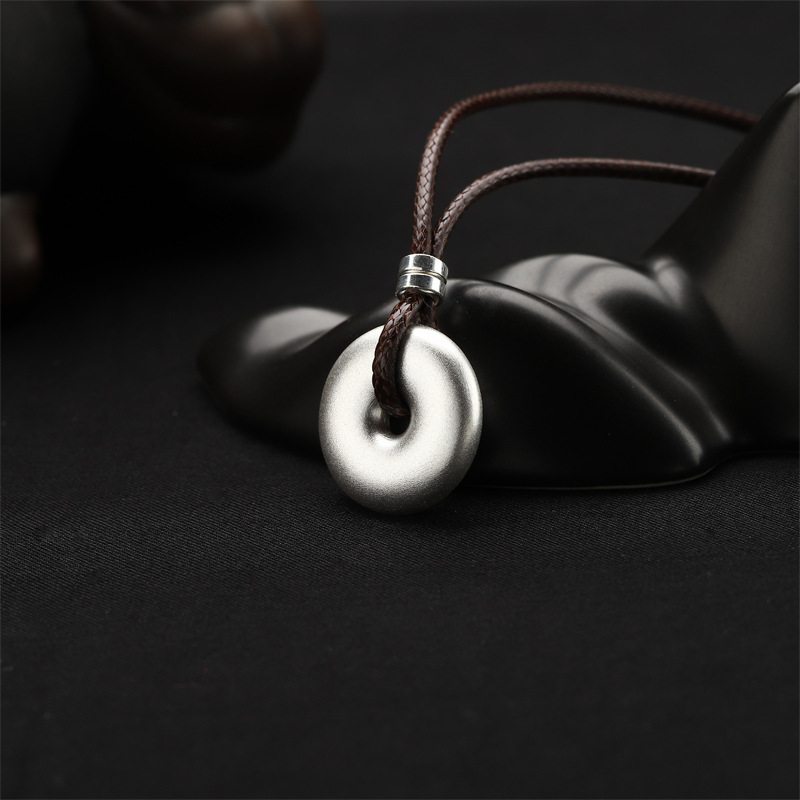 足银s999时尚光面平安扣吊坠情侣款简约个性男女纯银平安扣挂坠项