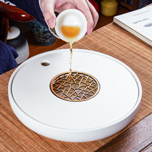 茶盘家用粗陶茶海沥水盘陶瓷储水盘轻奢干泡茶台圆形茶具托盘