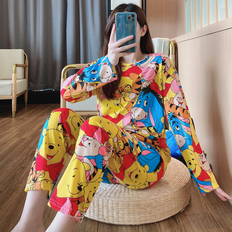 Best Selling Style in Indonesia Pajamas Women's Long Sleeve Loose Cartoon Homewear Suit