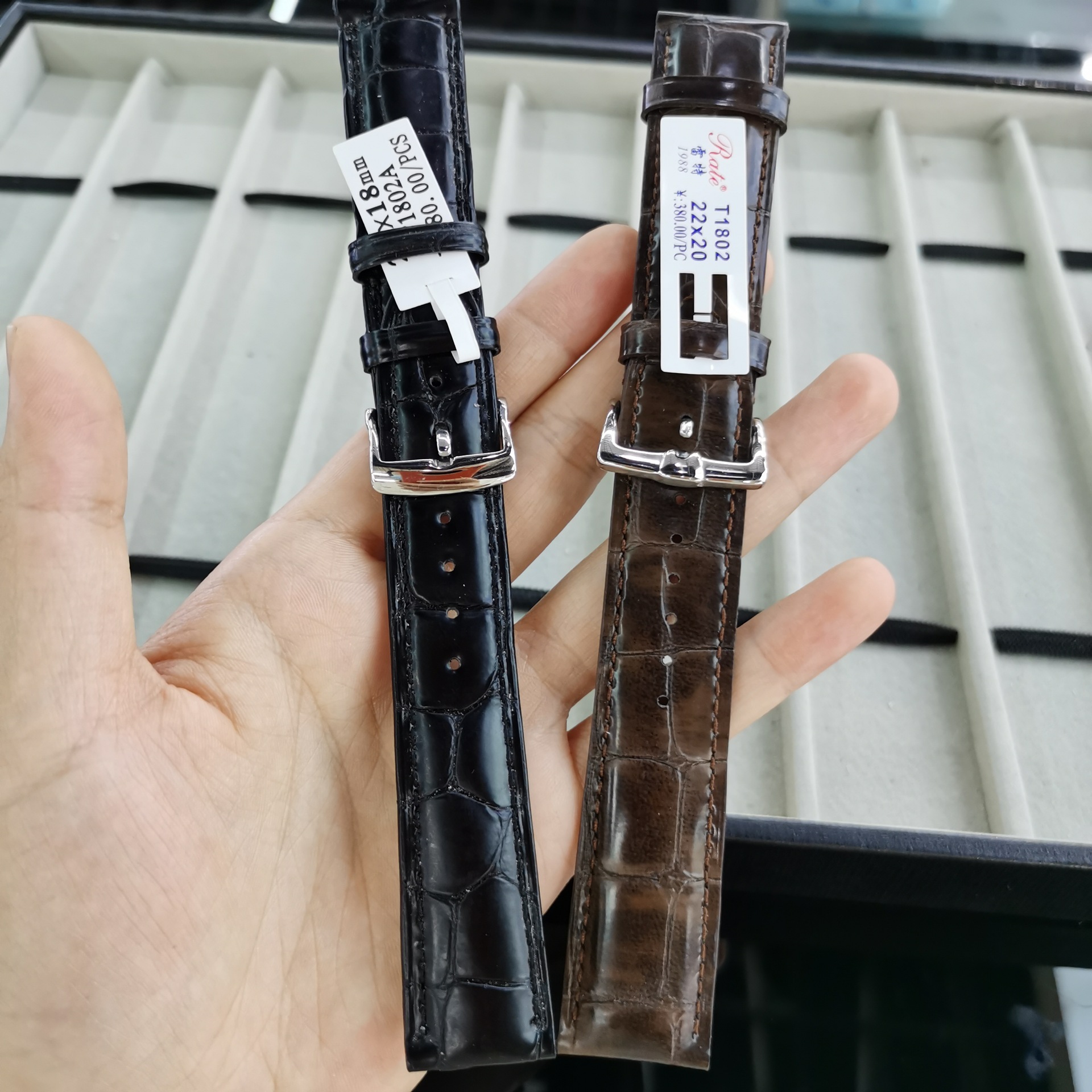 雷特 真皮牛皮带 竹节纹 黑色 棕色 男女表带 20 18 mm