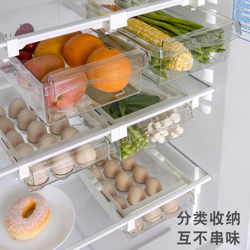 Kitchen Eggs and Vegetables Transparent Storage Box Food Grade Compartment Refrigerator Crisper Hanging Drawer Type Storage Box