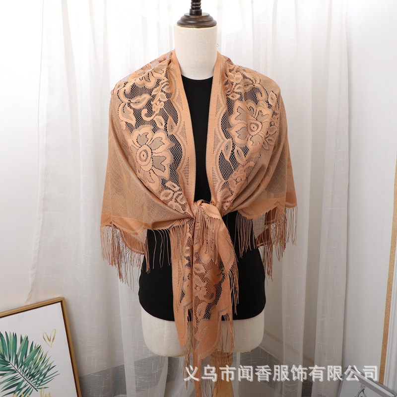 Hollow out Lace Cappa Western Style Tassel Banquet Dress Shawl New Year Bridesmaid Solid Color Scarf Cheongsam Dress Triangular Binder