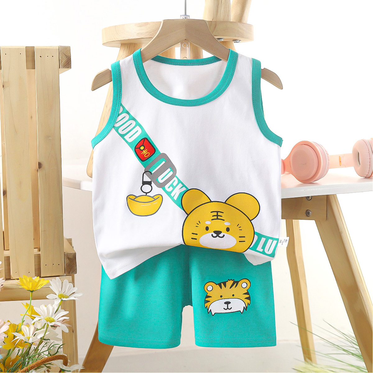 Children's Vest Suit Cotton Girls' Summer Clothing Korean Style Children's Clothing New 2024 Summer Two-Piece for Boys Wholesale