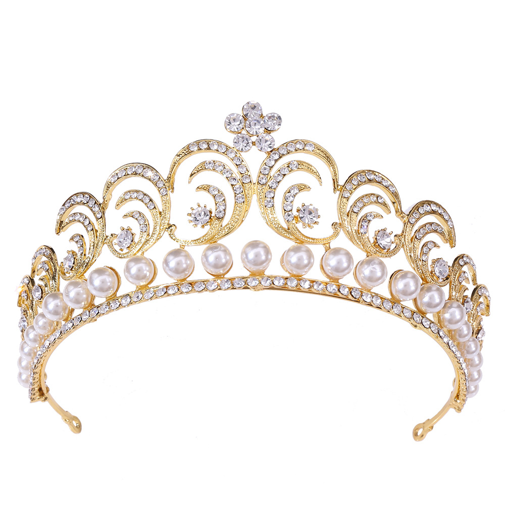 新娘奢华结婚皇冠头饰 韩式新款水钻珍珠大发箍发饰选美王冠礼物