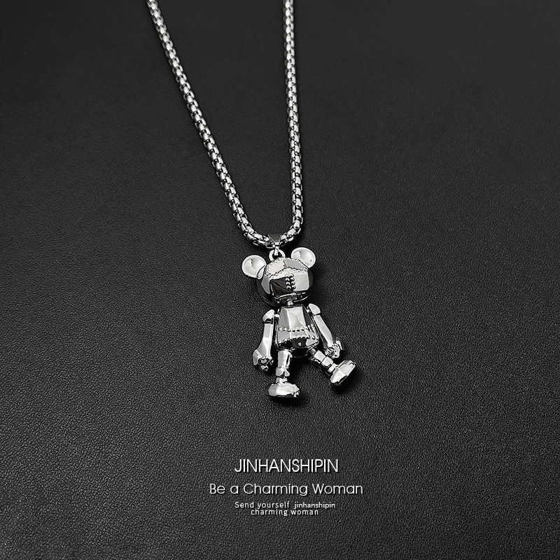 ARM Movable Bear Necklace Men's Trendy Hip Hop Punk for Couple Long All-Match Sweater Chain Internet Celebrity Pendant