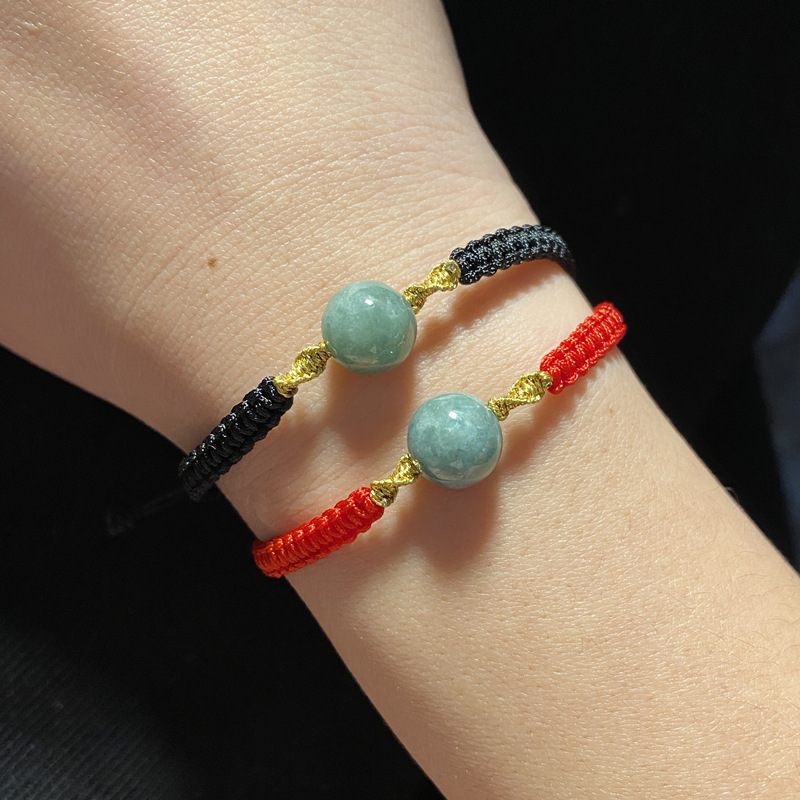 0成交0pcsa货天然豆绿翡翠手链女士翡翠紫罗兰路路通转运珠玉珠子玉石