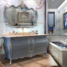新款轻奢简欧式浴室柜橡木洗脸盆组合卫生间洗漱台洗手台双盆弧形