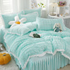 Manufactor wholesale Solid Bubble lace Bed skirt Four piece suit Washed cotton sheet Quilt cover Double The bed Supplies