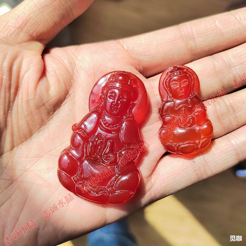 天然红黄玛瑙笑佛弥勒佛男女士款吊坠玉髓项链水晶佛宝瓶观音挂件