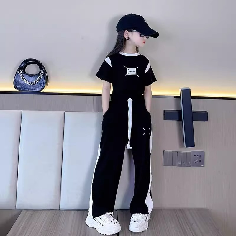 女童套装夏款女孩炸街儿童洋气时髦短袖夏装女装中大童运动两件套