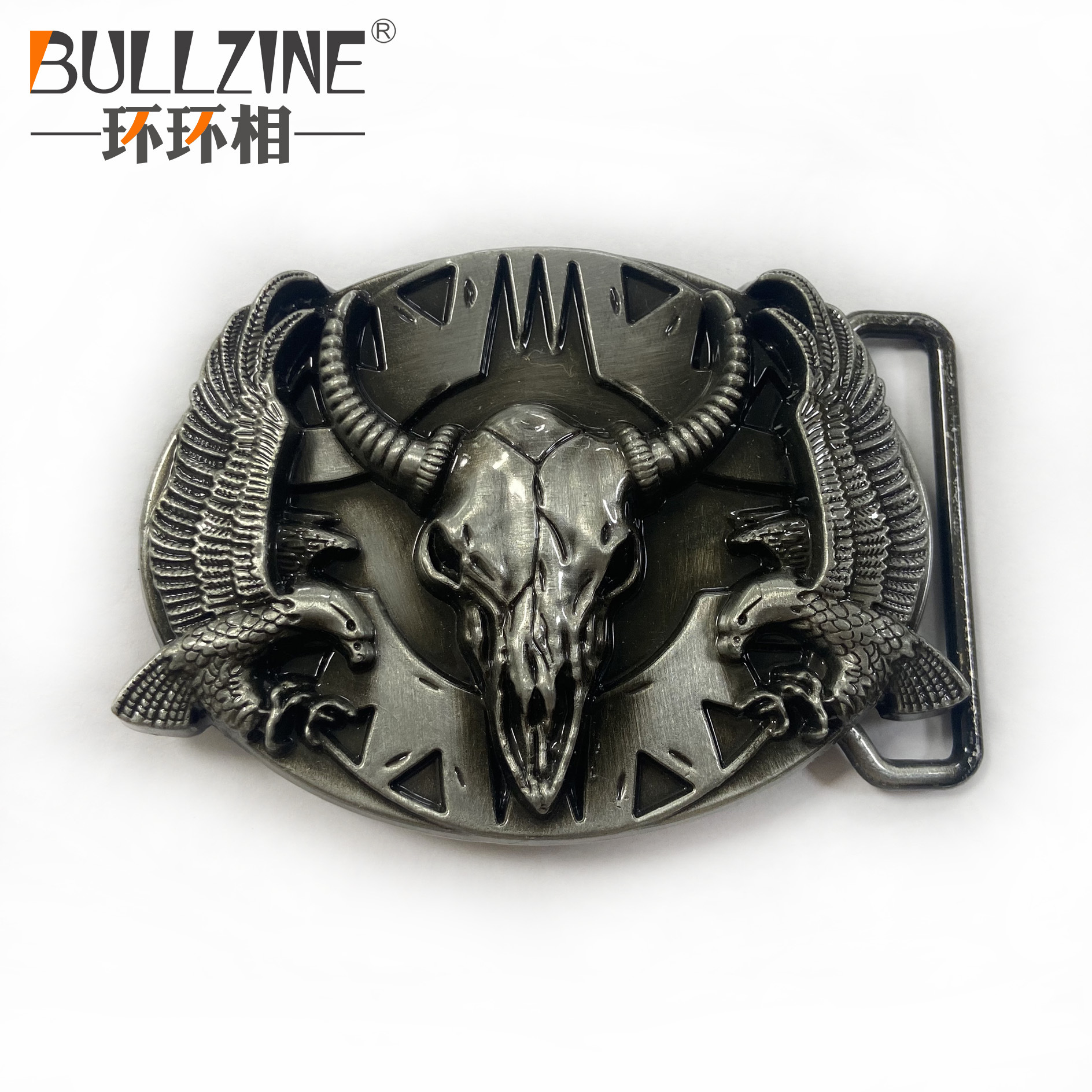bullzine 锌合金西部牛仔牛头老鹰皮带扣 02531