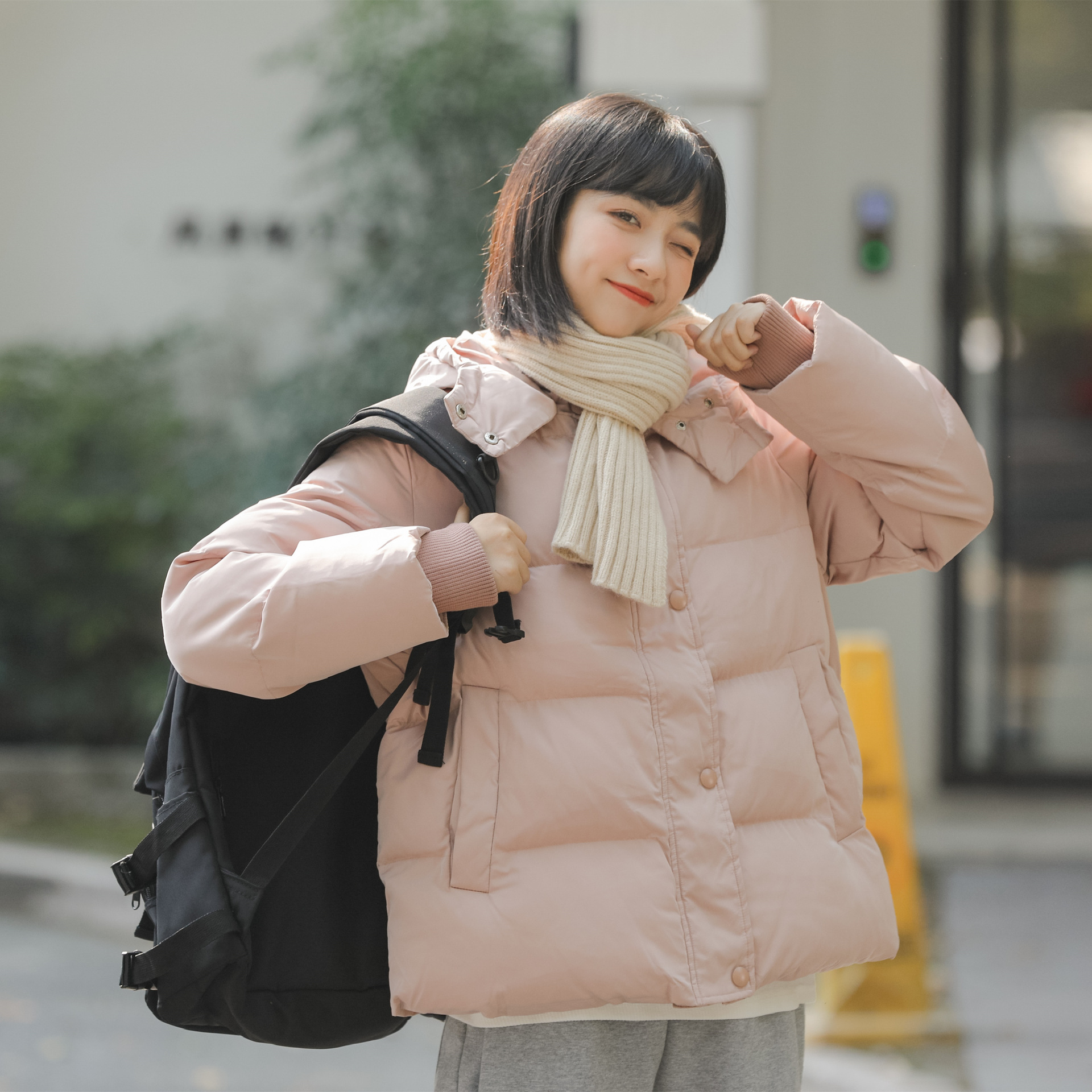 冬季女装面包服2021新款韩版甜美兔耳朵连帽短款棉服外套软妹棉衣