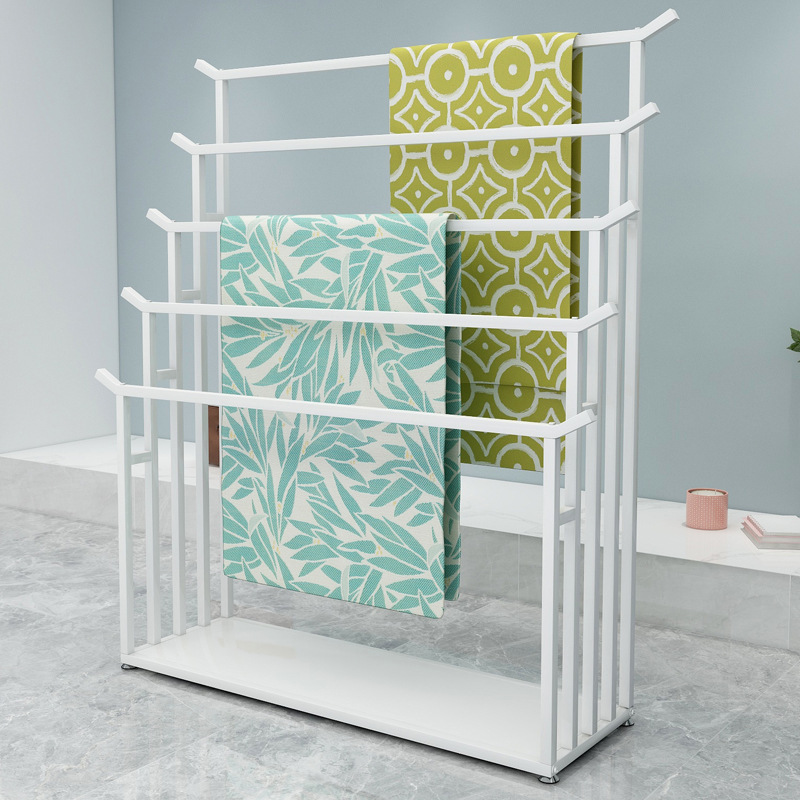 服装店挂样布版围巾面料布料丝巾展示陈列架子落地式金色铁艺中式