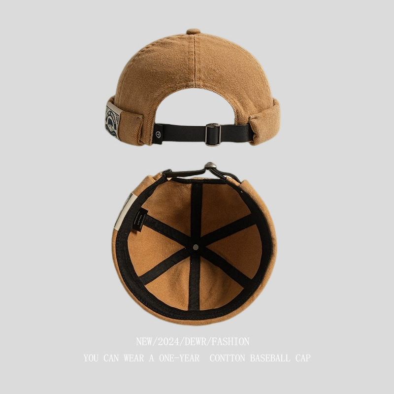 无檐瓜皮帽男日系水洗复古软顶雅痞帽子女街头黑色地主帽潮四季款-阿