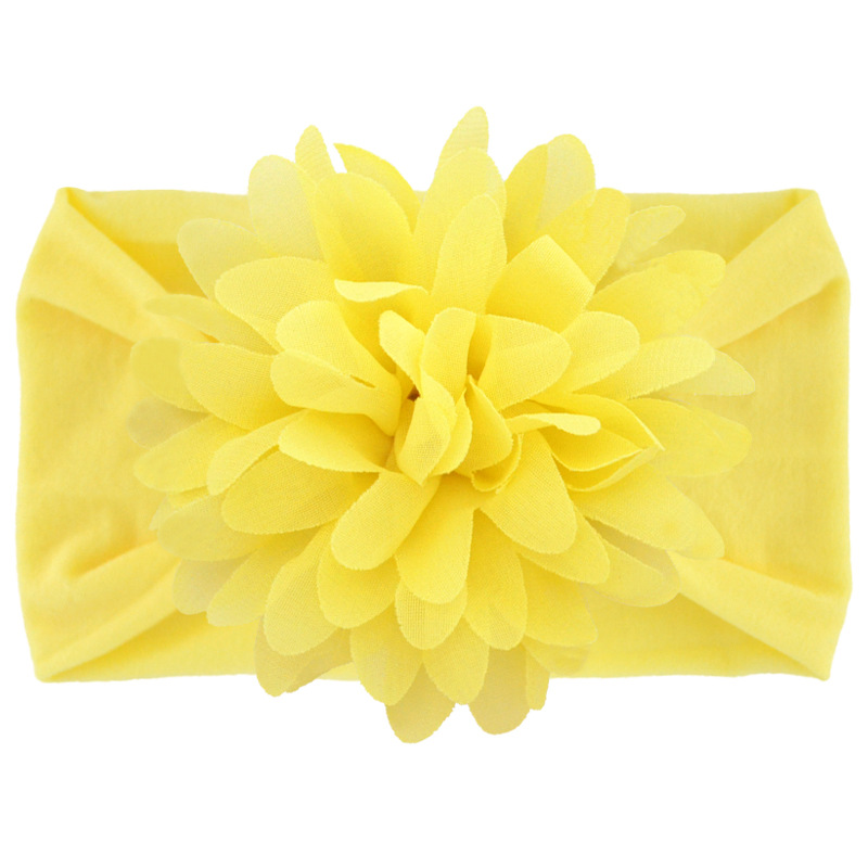 European and American Children's Hair Accessories Solid Color Chiffon Flower Elastic Nylon Baby Headband Soft Wide Brim Baby Hair Band Wholesale