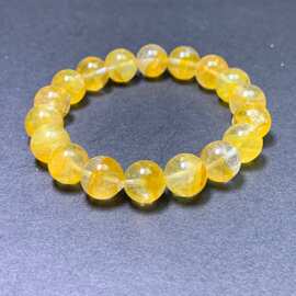 天然黄胶花手链8-10mm黄色鸩羽幽灵黄焦花黄水晶单圈原石手串男女