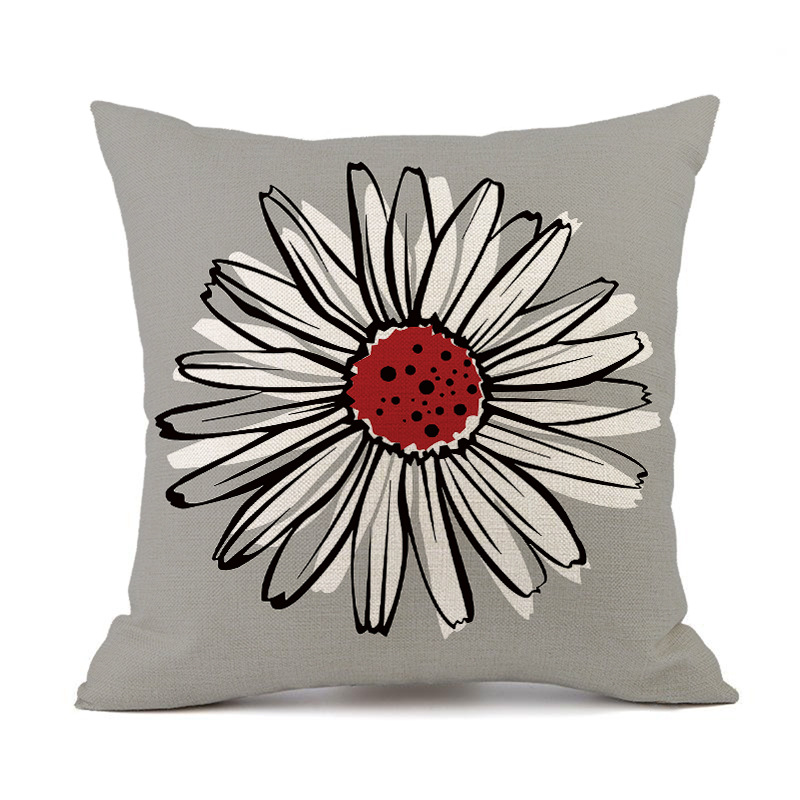 Wish Amazon Cross-Border Geometric Floral Linen Pillow Cover Car Cushion Little Daisy Decorative Sofa Cushion