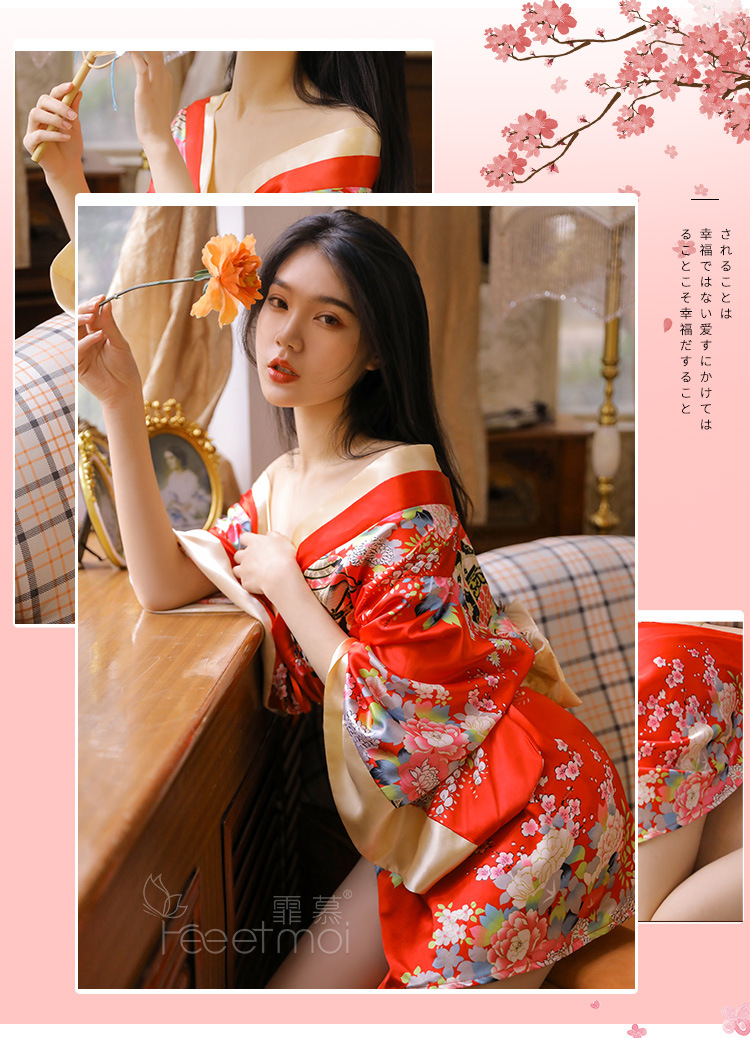 霏慕欧美情趣内衣女装制服诱惑深v印花日式和服性感套装外贸7972