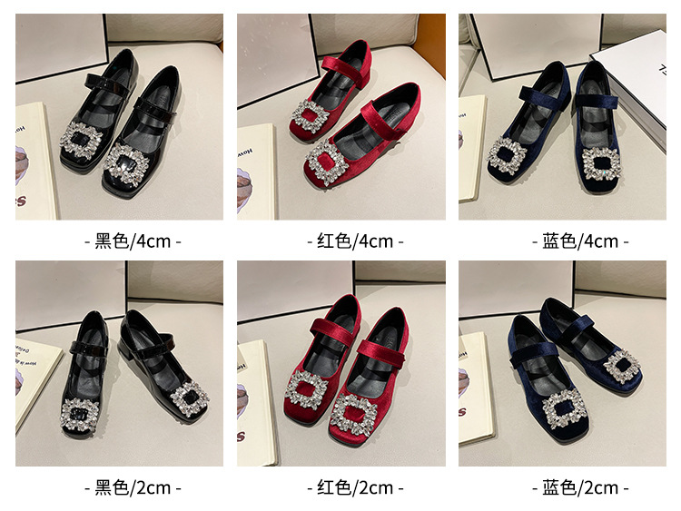 水钻玛丽珍单鞋女2022春季新款时尚中粗跟高跟鞋秋复古方头小皮鞋