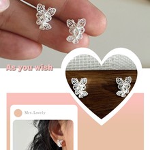 韩版冷淡风镂空花丝蝴蝶耳钉女简约优雅个性甜美小清新气质耳饰