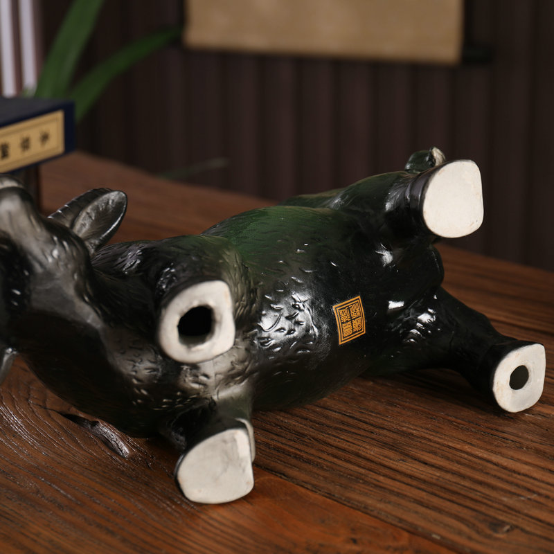 景德镇陶瓷风水青牛镇宅招财大绿水牛摆件华尔街牛玄关牛年生肖牛