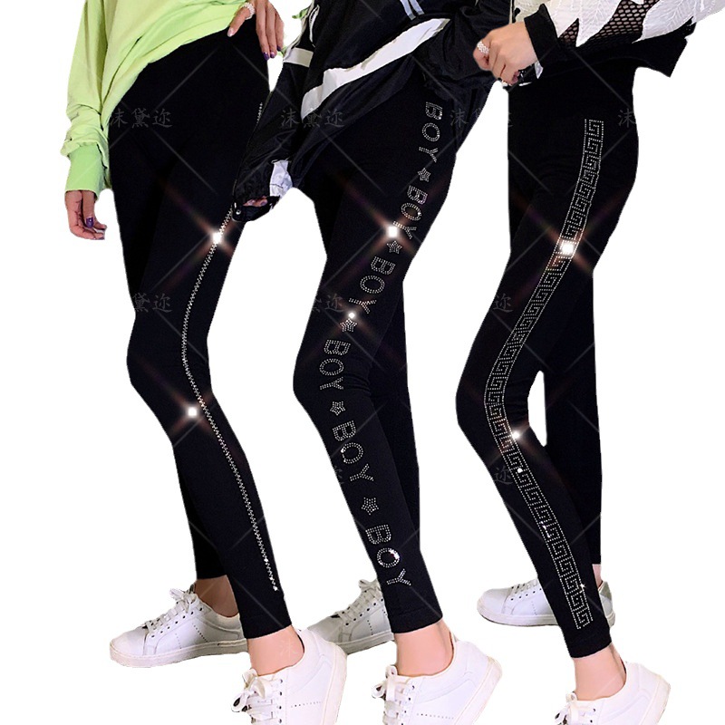 New Modal Spring and Autumn Thin Leggings Women's Outer Wear Rhinestone Slimming Cropped Pants Hip Lifting Versatile Yoga Pants
