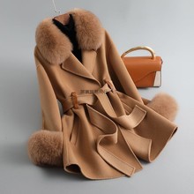 预售仿狐狸毛领双面绒韩版呢子大衣女冬季中长款洋气修身毛呢子外