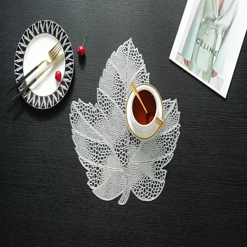 pvc western-style placemat hollow heat proof mat dining table cushion coaster placemat cross-border e-commerce hotel restaurant leaf placemat