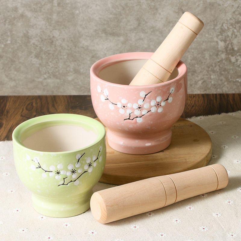 捣蒜器 陶瓷梅花蒜臼子压蒜器调味料捣碎器粉末研磨器食品压碎