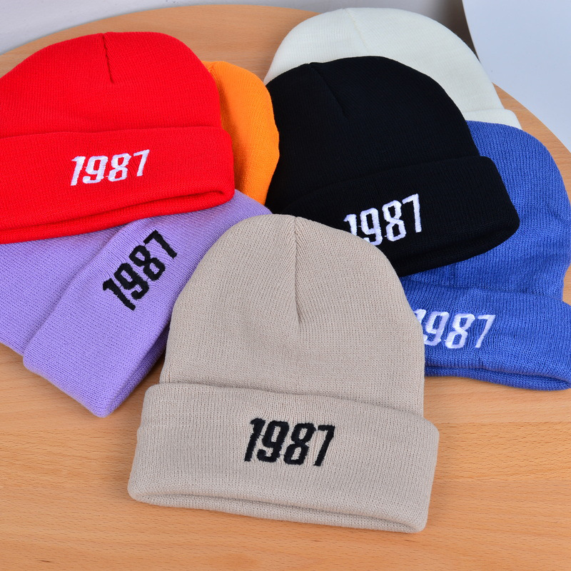 1987毛线帽秋冬学生韩版紫色嘻哈帽子日系显脸小保暖针织帽男女士