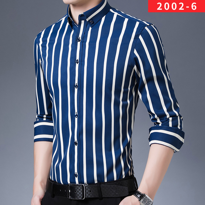 2023 New Spring Fashion Casual Men's Striped Shirt Stretch Shirt Business Style Long Sleeve Shirt