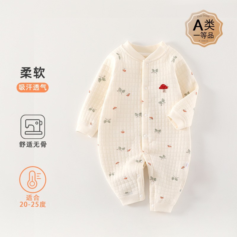婴儿连体衣a类秋冬薄夹棉保暖闭哈初生宝宝爬服哈衣新生儿连体衣