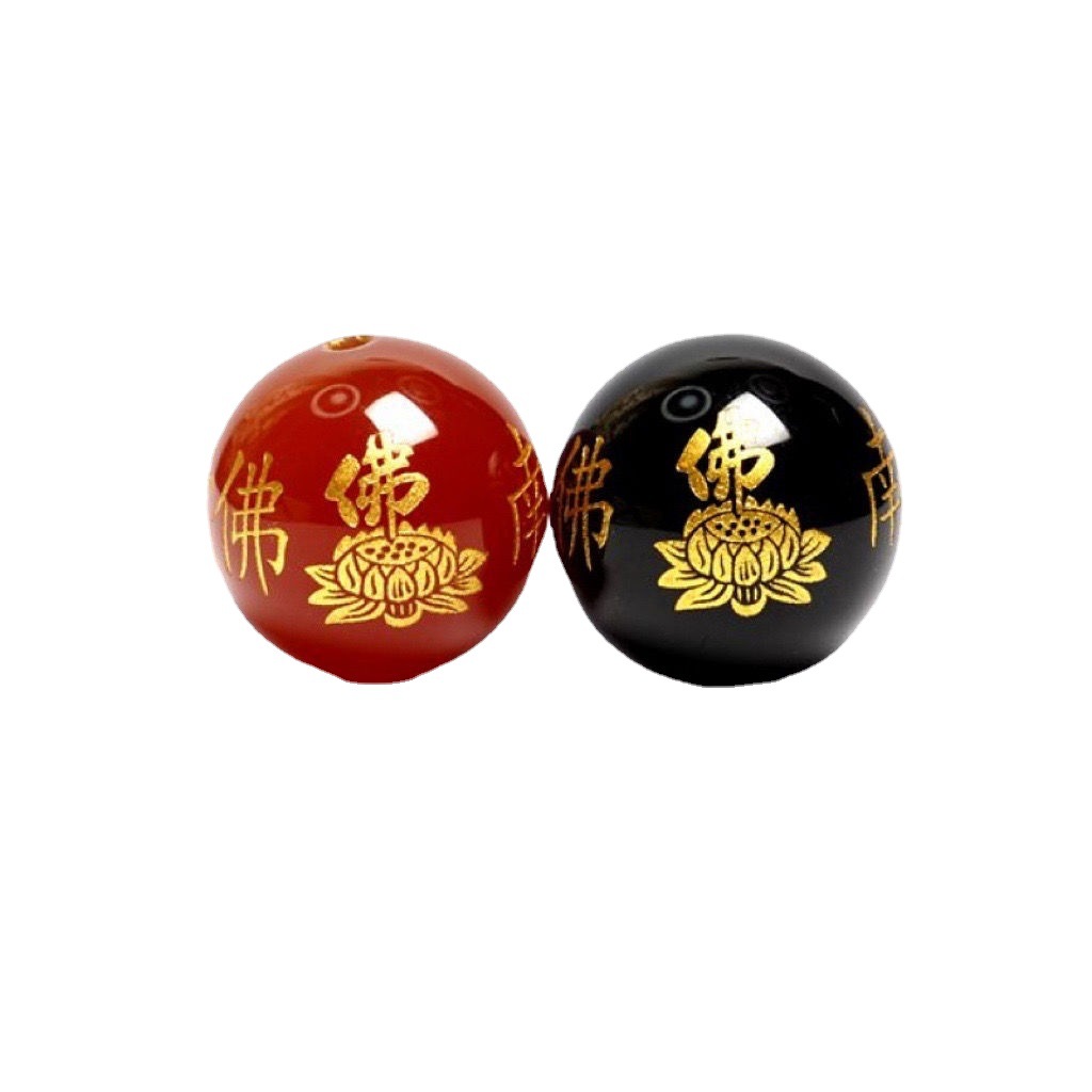天然红黑玛瑙南无阿弥陀佛烫金莲花佛圆珠单珠 佛珠手链配珠顶珠